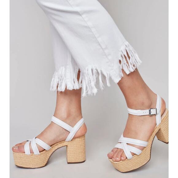 LULU-B Capri Fringe Hem White Pant, Stretchy, Size 8 - Picture 3 of 8